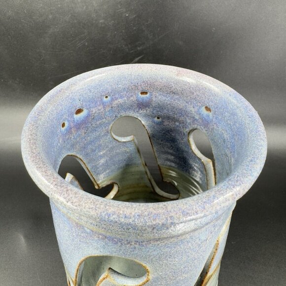 Vintage Red Rock Pottery Stoneware Tea Light Holder Votive Hand Carved Signed - Picture 5 of 13